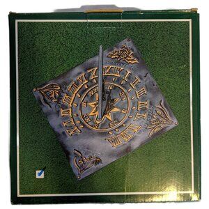 NIB Solid Brass Sundial 6.5" Square Garden Decor Roman Numerals Green Gold New